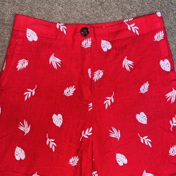 Ann Taylor Linen Blend Plant Leaf Embroidered Wide Leg Crop Pant Red 10 - Picture 4 of 11